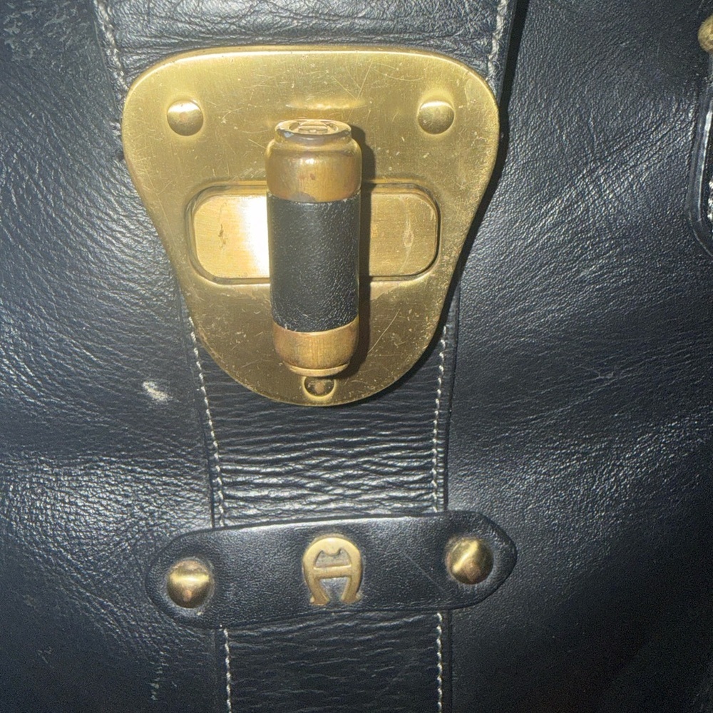 Vintage ETIENNE AIGNER Herringbone Leather Satchel Handbag Doctor Bag 80s 90s - Picture 5 of 14